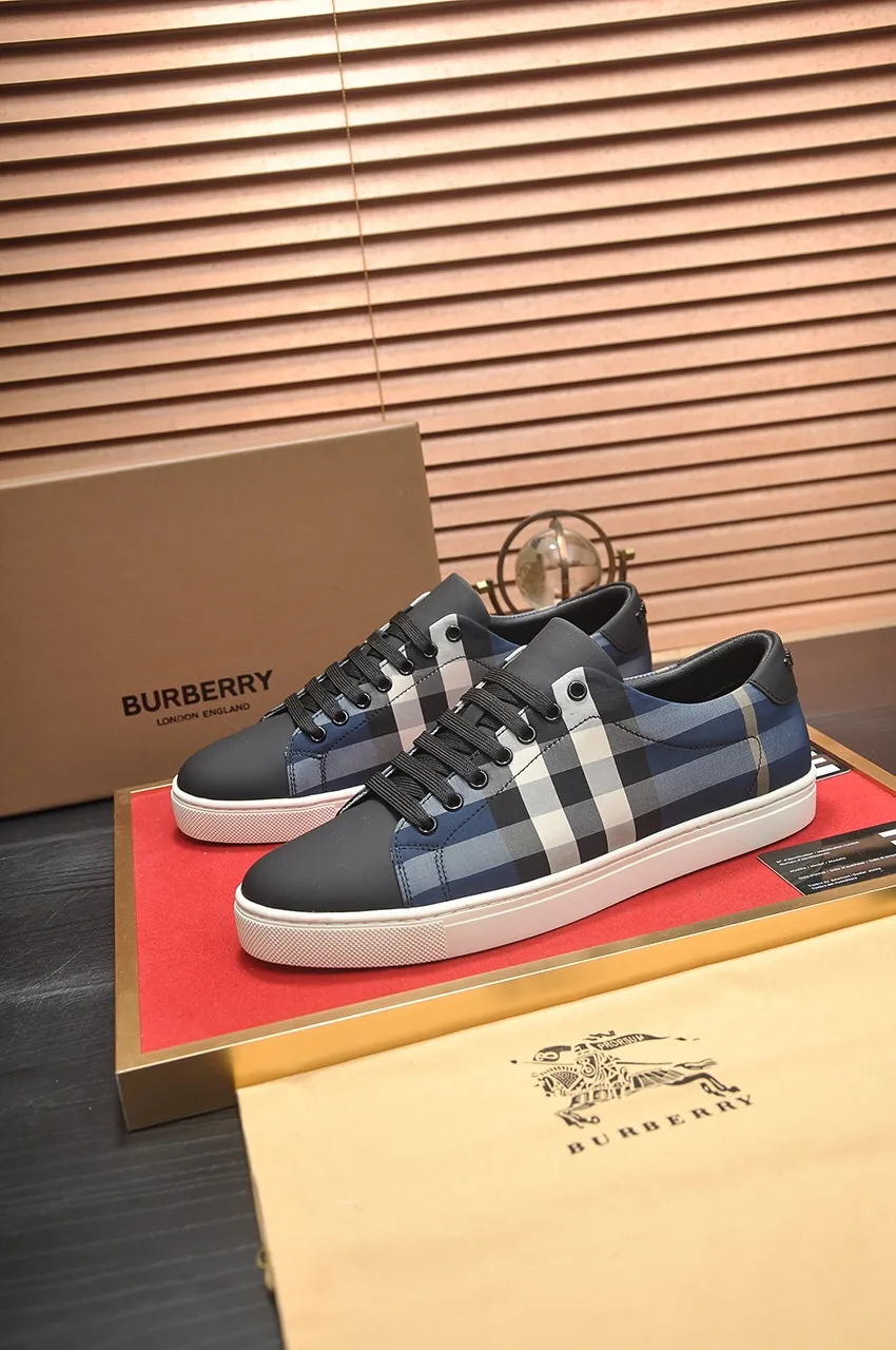 Men's shoes💰480💶[Burberry] (cowhide lining) classic low-top sneakers｜Imported cowhide with classic plaid fabric｜Cow leather lining｜Original outsole｜Fine workmanship and comfortable to wear Size: 38-44 (customized at 45)